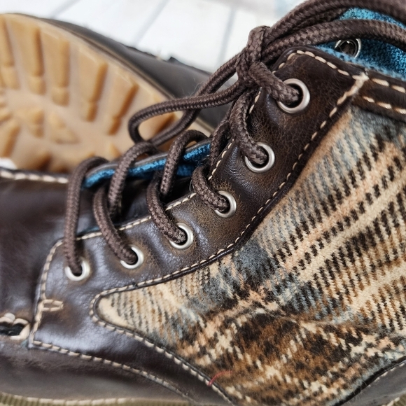 Rocket Dog Chunky Ankle Boot Lace Up Vegan Leather Plaid Fabric Size 6 1/2 Brown - Picture 6 of 12